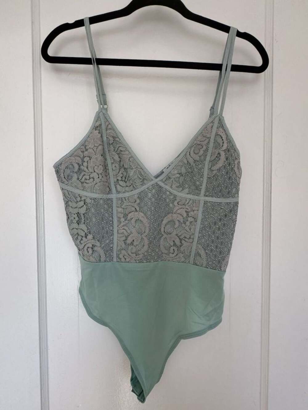 NWT Mint Green Lace Bodysuit Coquette Sheer Floral Teddy Thong Style M/M
